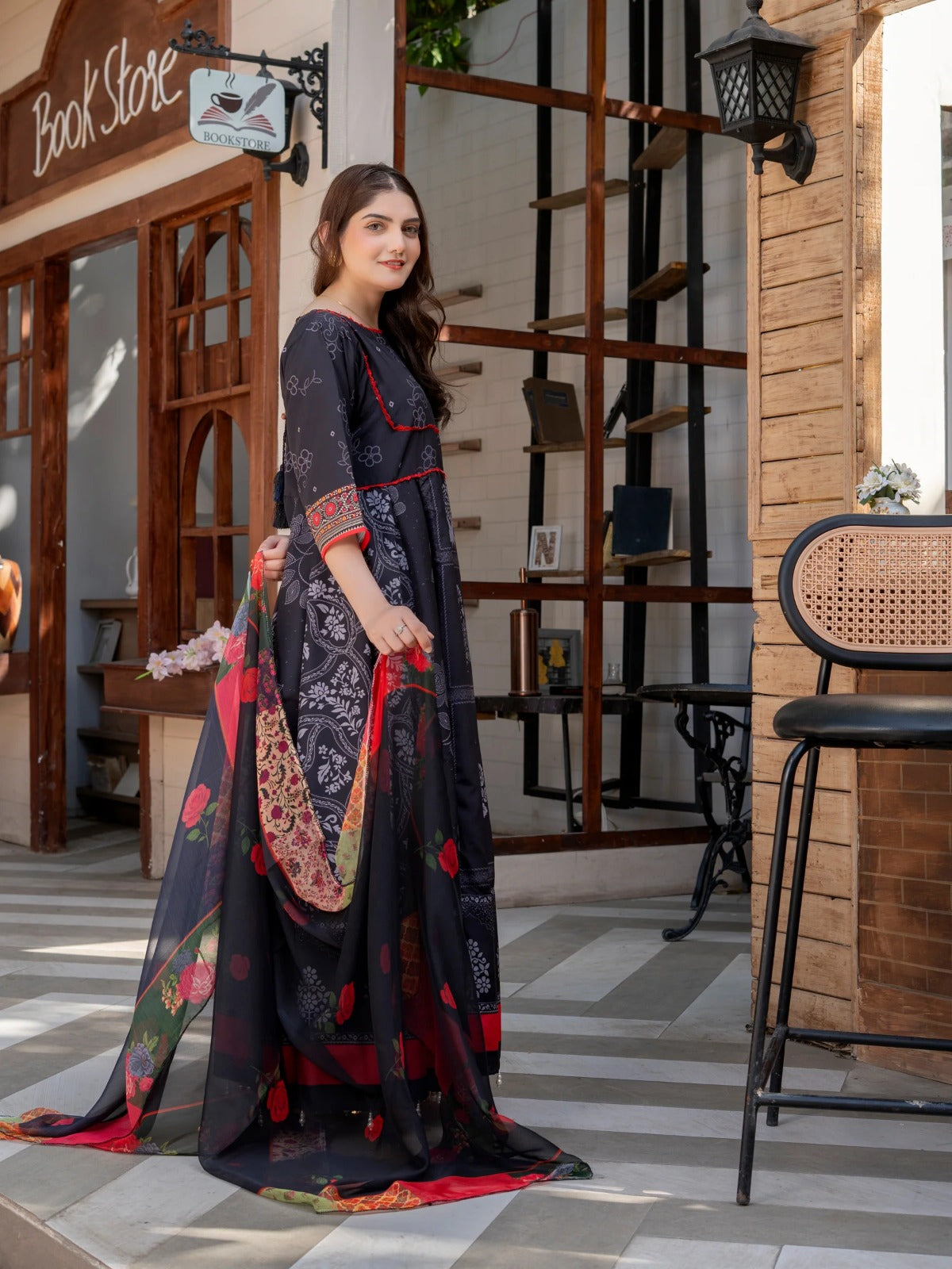 Elegant Black Printed Anarkali Dress for Women | Premium Ethnic Wear