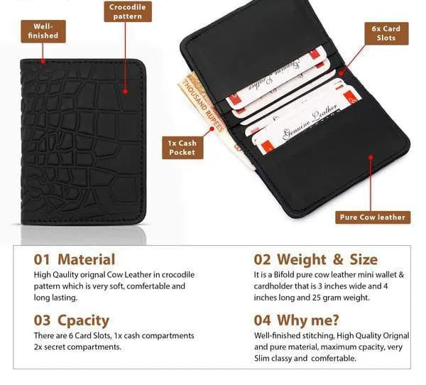 Premium Croc Embossed Leather Wallet Black Brown Tan