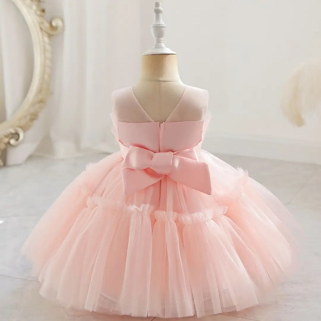 Red Puffy Tulle Dress with Bow Headband for Girls