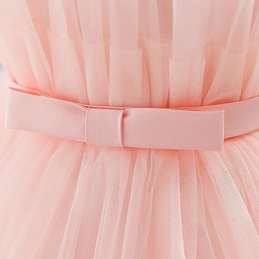 Red Puffy Tulle Dress with Bow Headband for Girls