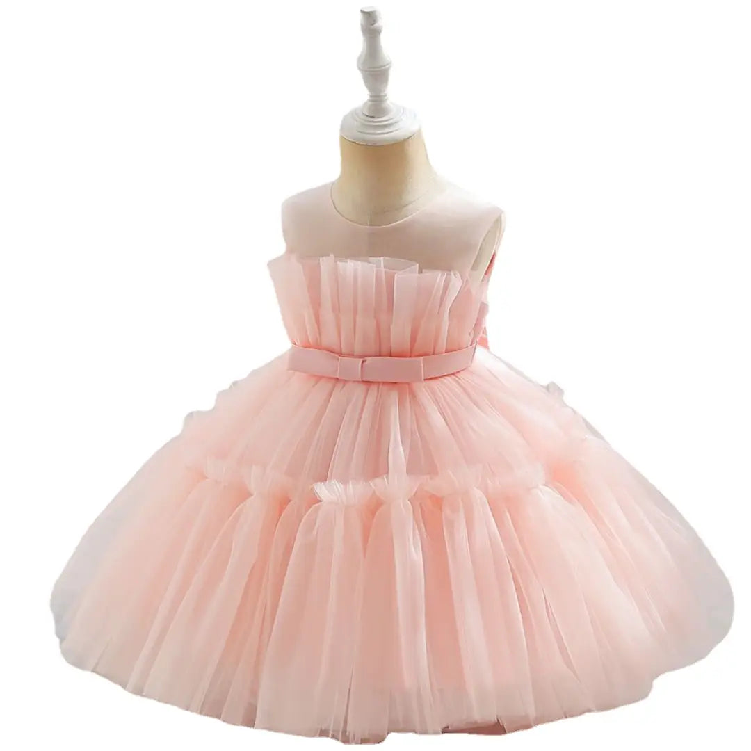 Red Puffy Tulle Dress with Bow Headband for Girls
