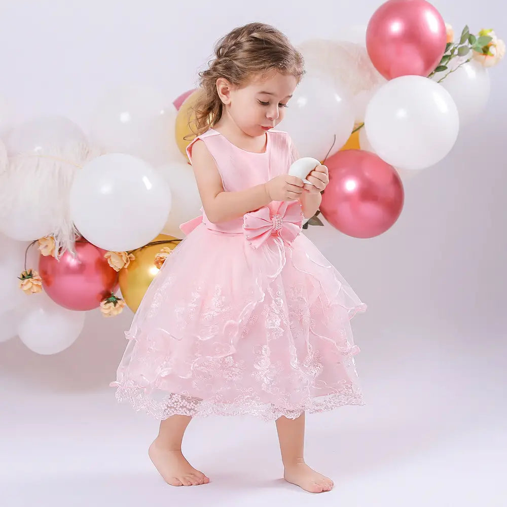 Pink Princess Dress for Girls 3D Embroidery Tulle Skirt