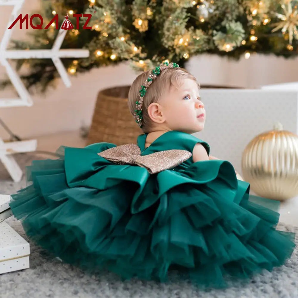 Burgundy Sequin Bow Tulle Dress for Kids