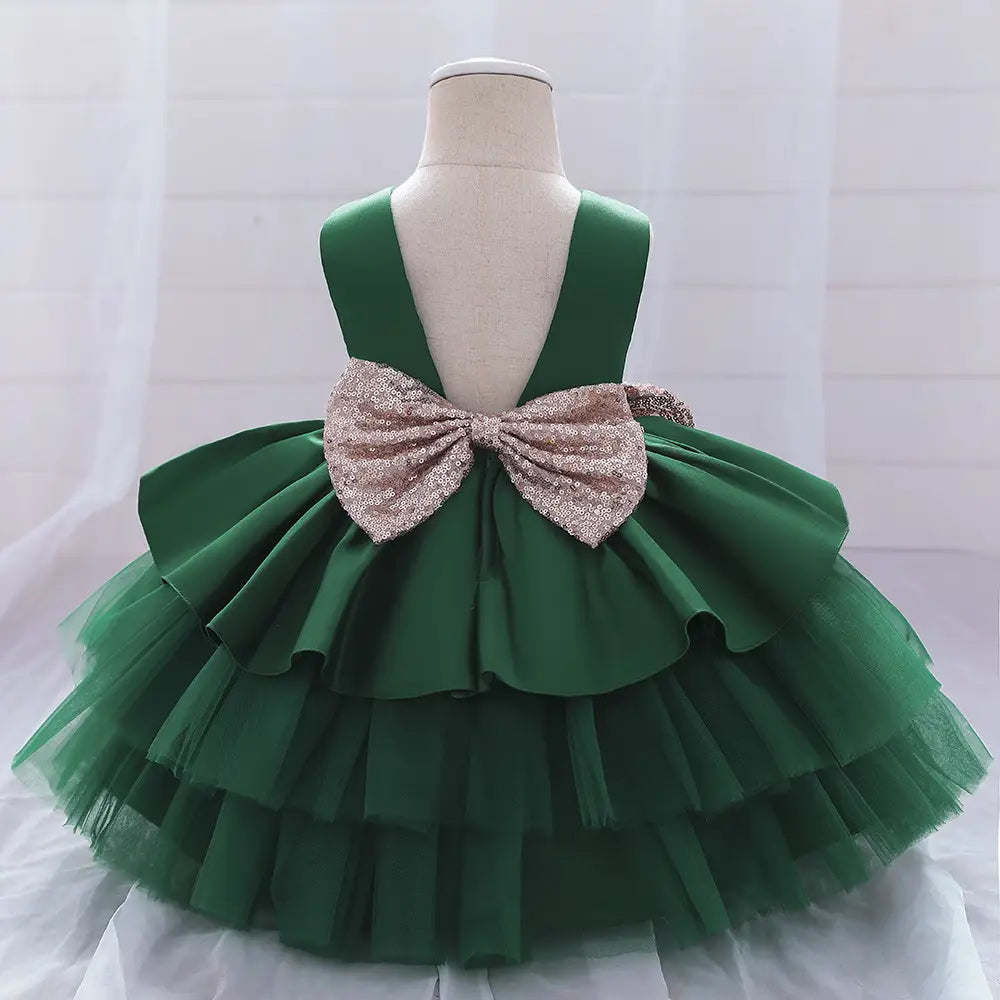 Burgundy Sequin Bow Tulle Dress for Kids