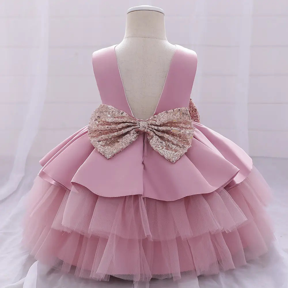 Burgundy Sequin Bow Tulle Dress for Kids
