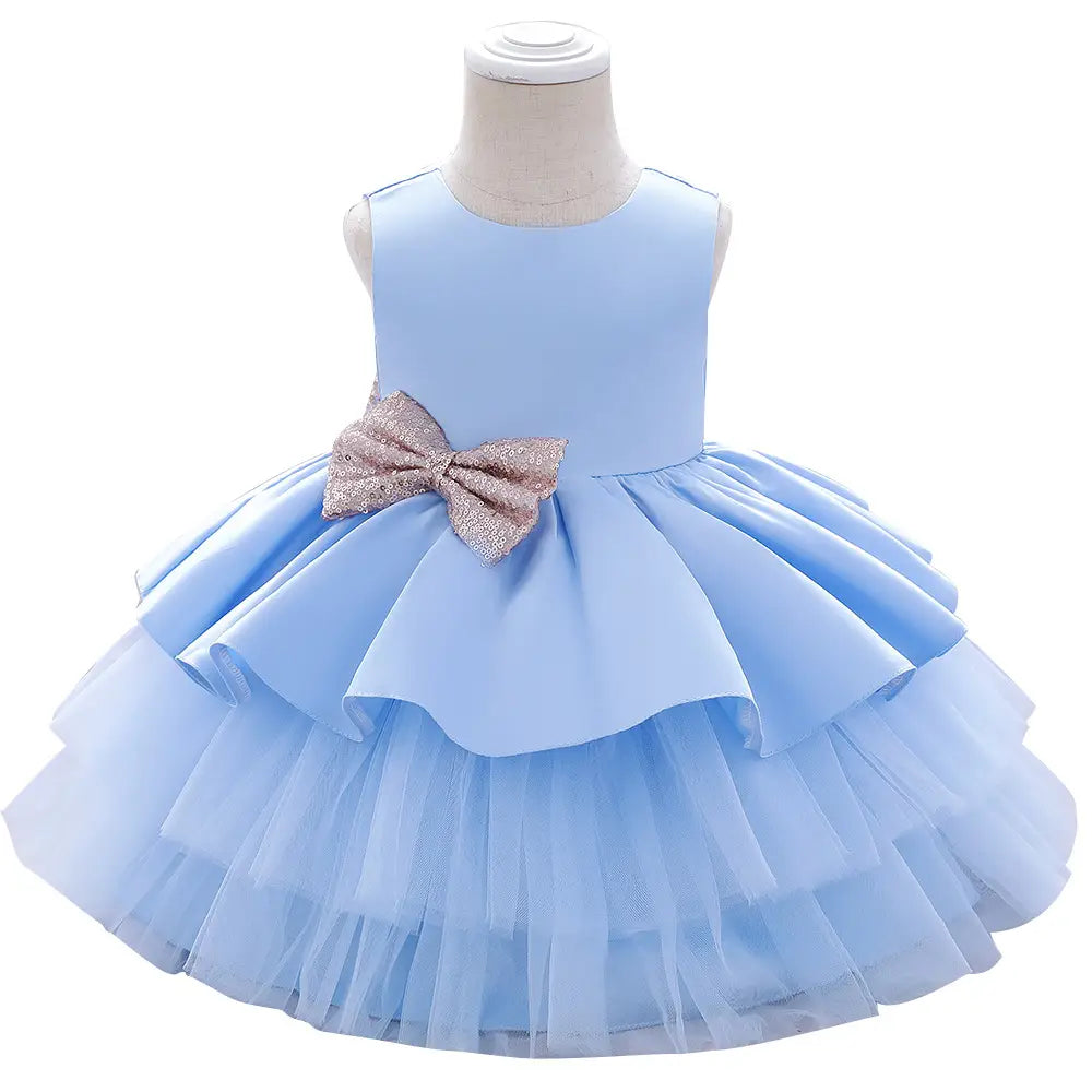 Burgundy Sequin Bow Tulle Dress for Kids