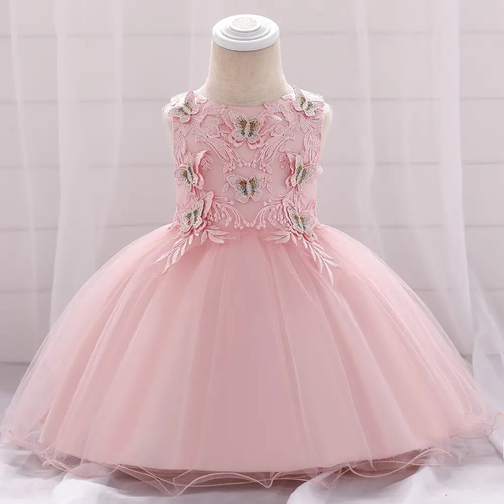 Girls Pink Butterfly Tulle Princess Dress for Kids