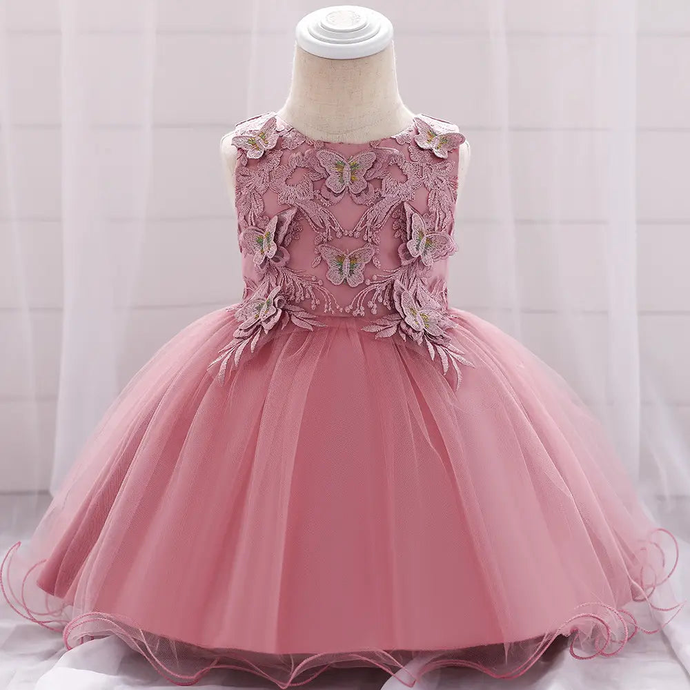 Girls Pink Butterfly Tulle Princess Dress for Kids