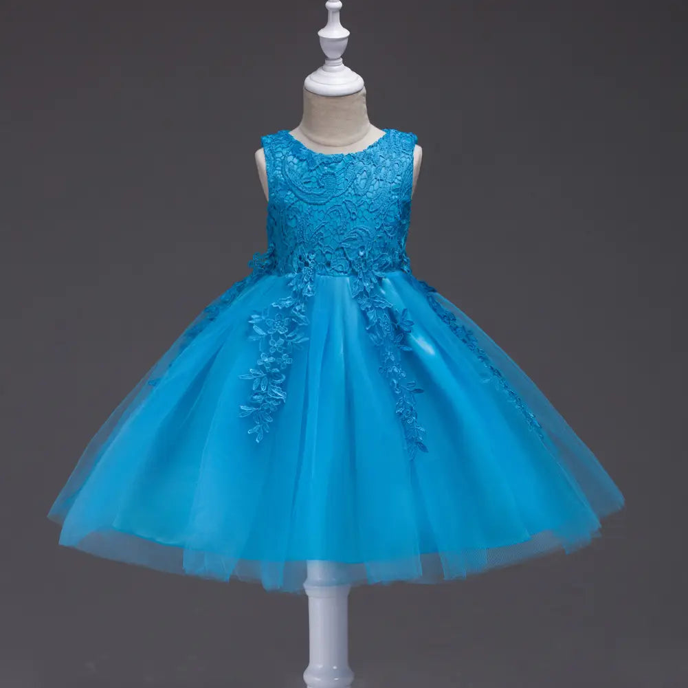 White Lace Embroidered Princess Dress for Girls