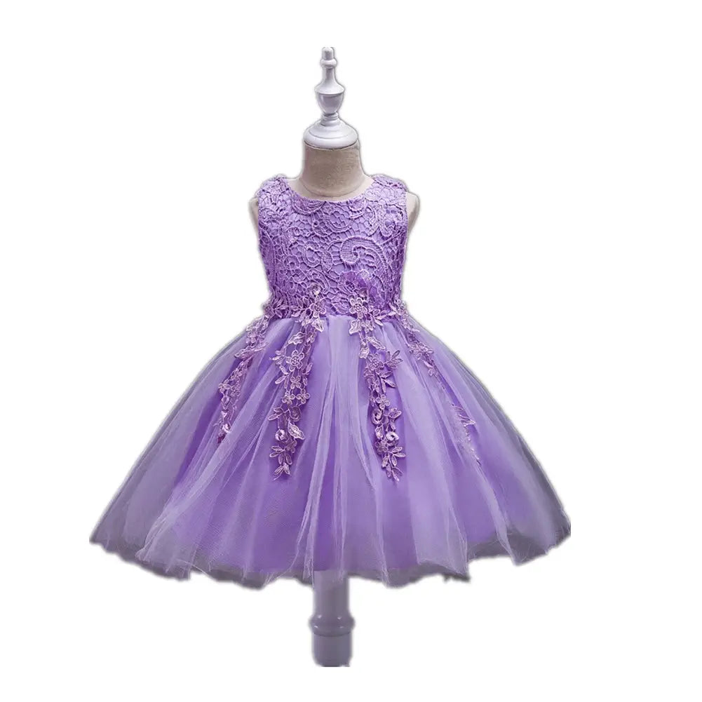 White Lace Embroidered Princess Dress for Girls