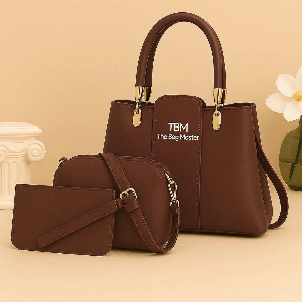 TBM 3-Piece Brown Rexine Handbag Set for Women