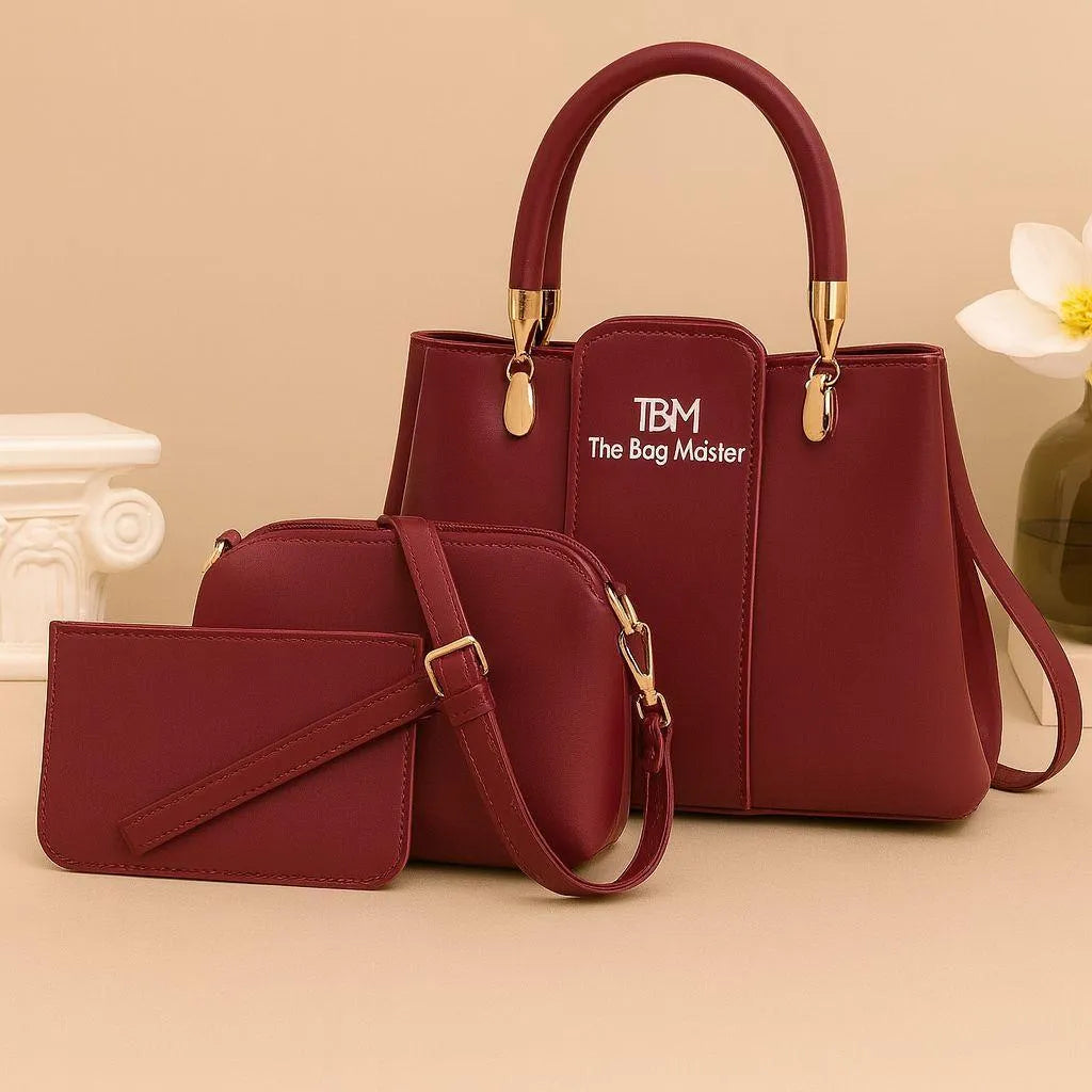TBM 3-Piece Brown Rexine Handbag Set for Women