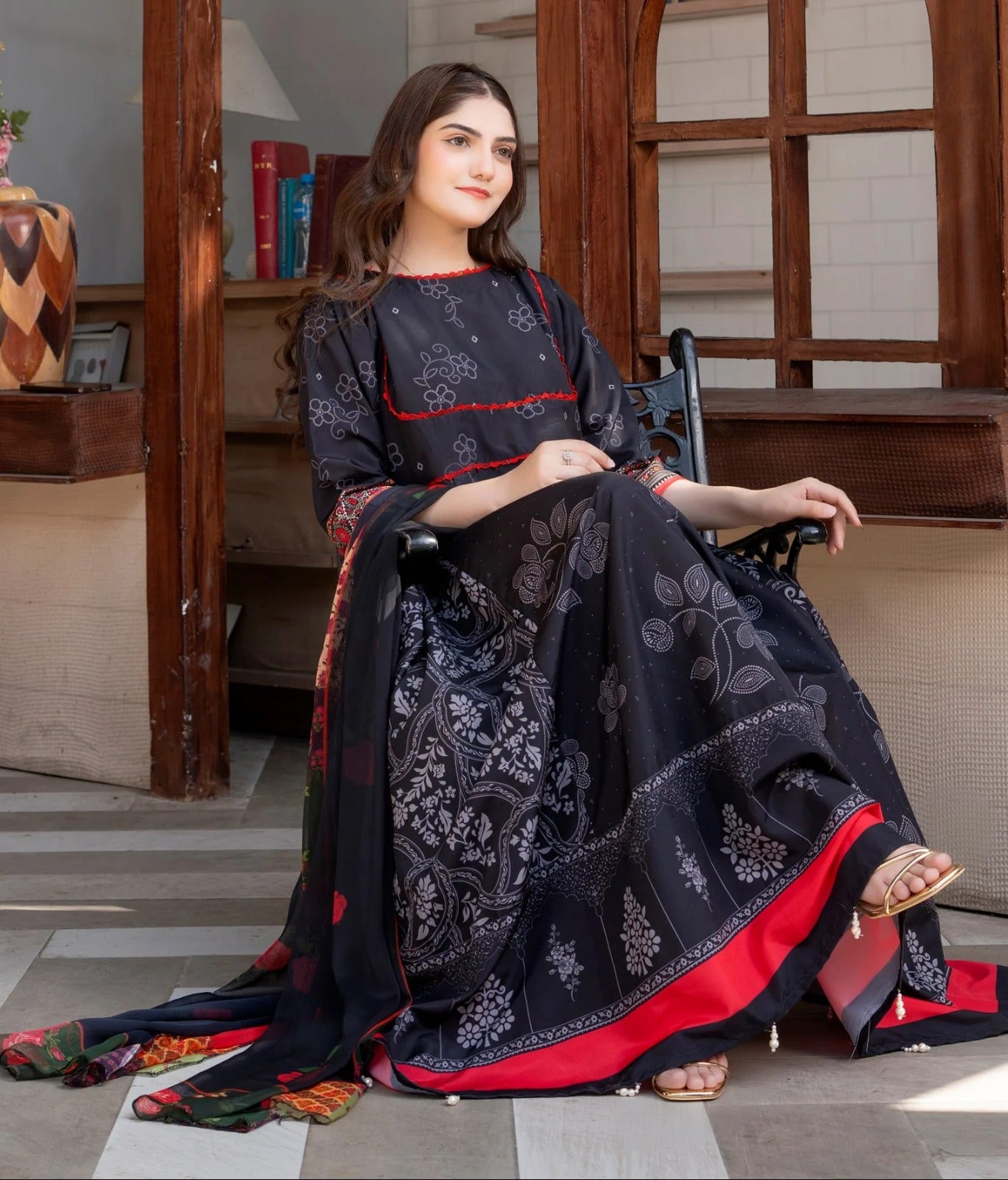Elegant Black Printed Anarkali Dress for Women | Premium Ethnic Wear