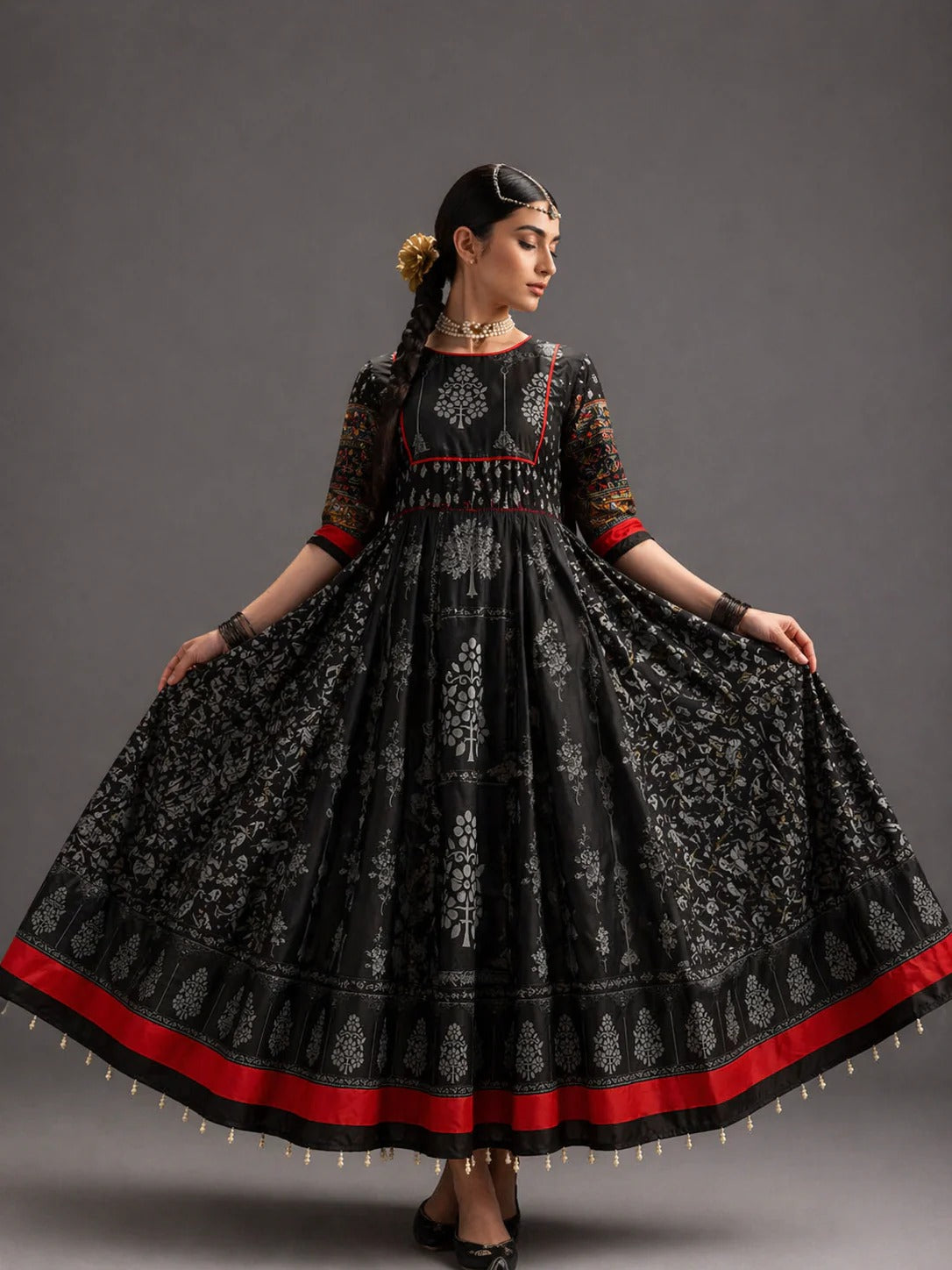 Elegant Black Printed Anarkali Dress for Women | Premium Ethnic Wear